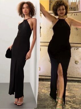 Solace London black halter dress. Wedding guest black tie Darce Gown size 12